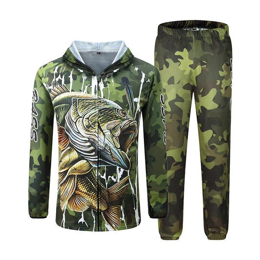 Custom UPF 50+ Polyester Camo Print Dry-Fit Fishing Shirts Hooded Long Sleeve Fishing T Shirt Anti UV Outdoor Fishing Suit