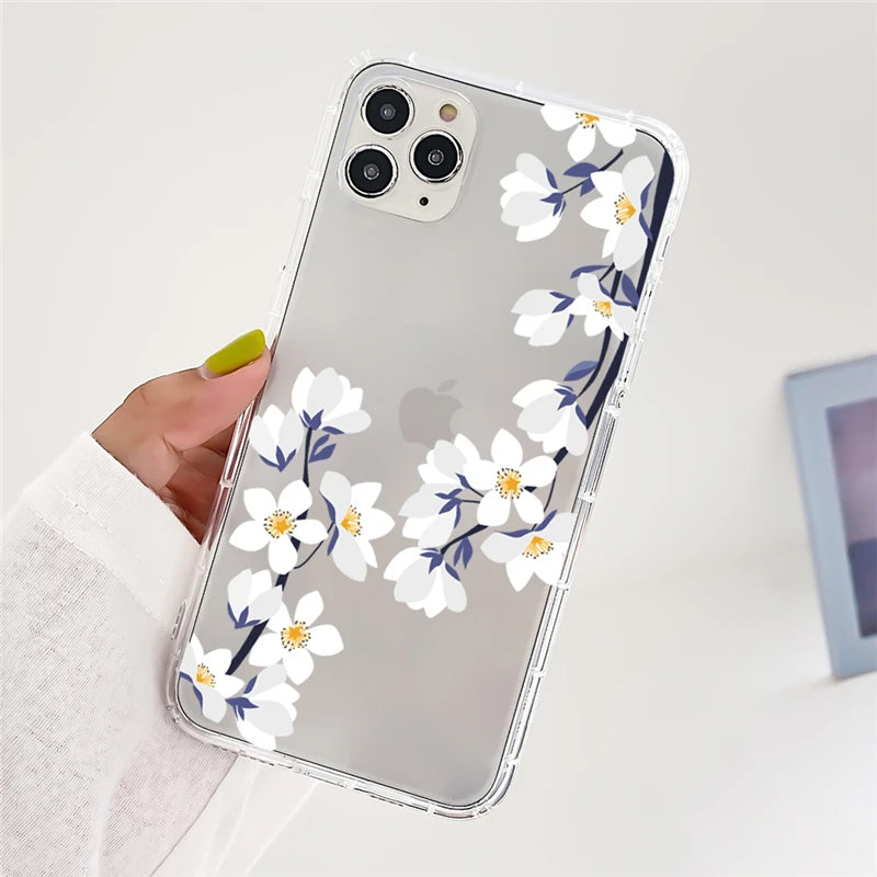 Clear Daisy Floral Printed TPU Phone Case for iPhone 15 Pro Max Shockproof 16 17