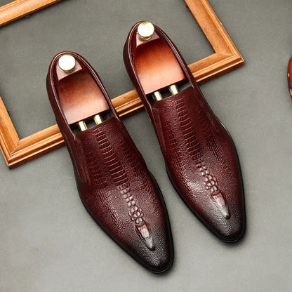 Handmade Mens Wedding Oxford Shoes Black Khaki Genuine Leather Brogue Men's Dress Shoes Slip on Business Formal Shoes for Men