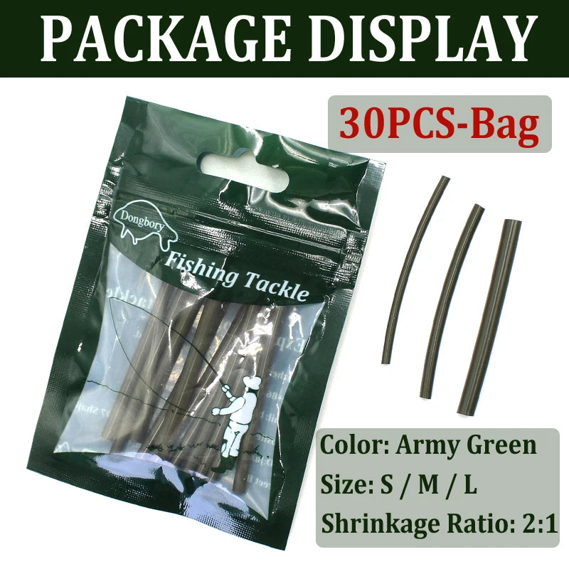 30PCS Carp Fishing Accessories Heat Shrink Tubes Rubber Sleeves Heating Shrink Tubing for Carp Ronnie Rigs Croase Fishing Tackle