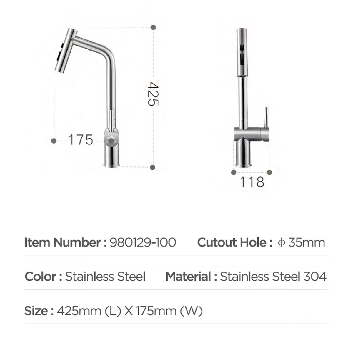 HIGOLD BN1.0 IF Design Award Single Handle Pull Down Sprayer Kitchen Faucet, Black Gold Finished, Brushed Nickel
