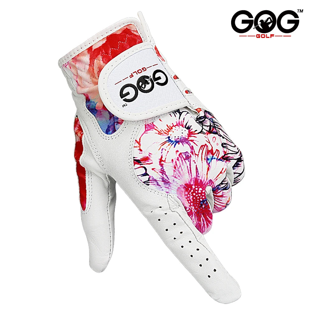 GOLF GLOVES 1 Pair GOG SHEEPSKIN Genuine Leather + Lycra Free Shipping Brand New Left / Right Hand for Women Lady Sports Glove