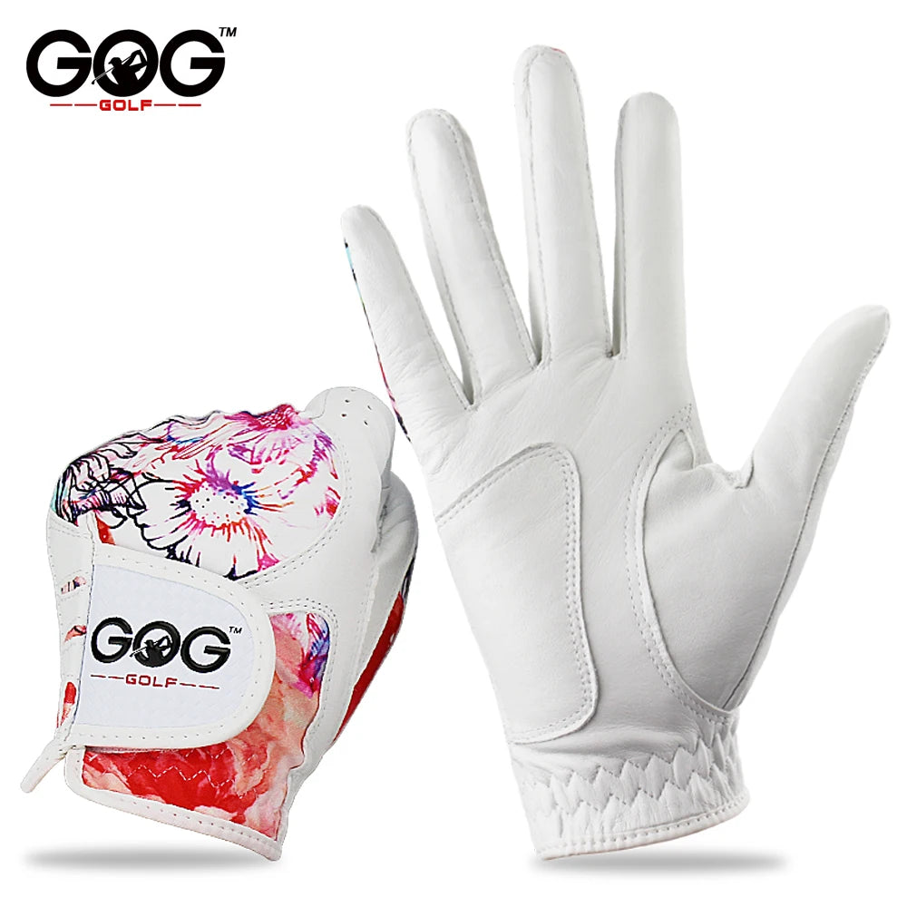 GOLF GLOVES 1 Pair GOG SHEEPSKIN Genuine Leather + Lycra Free Shipping Brand New Left / Right Hand for Women Lady Sports Glove