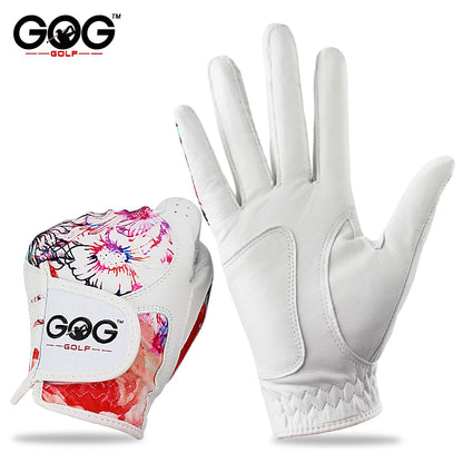 GOLF GLOVES 1 Pair GOG SHEEPSKIN Genuine Leather + Lycra Free Shipping Brand New Left / Right Hand for Women Lady Sports Glove