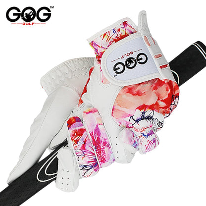 GOLF GLOVES 1 Pair GOG SHEEPSKIN Genuine Leather + Lycra Free Shipping Brand New Left / Right Hand for Women Lady Sports Glove