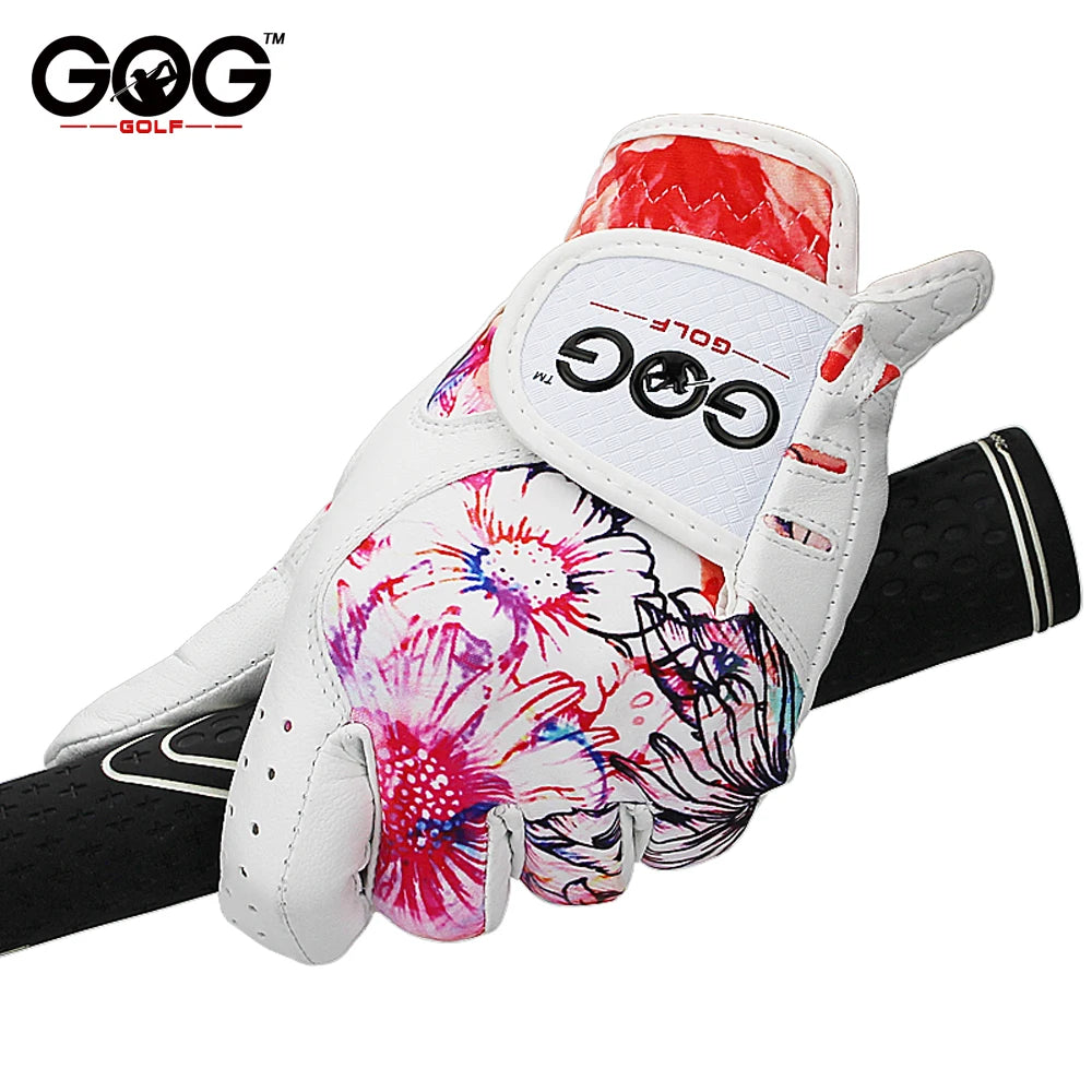 GOLF GLOVES 1 Pair GOG SHEEPSKIN Genuine Leather + Lycra Free Shipping Brand New Left / Right Hand for Women Lady Sports Glove