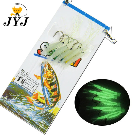 3bags Fishing Hooks Sabiki Rigs ,Soft Lumious Shrimp Artificial Hooks Fishing Sabiki Hooks With 5 Arms for Herring ,Bass