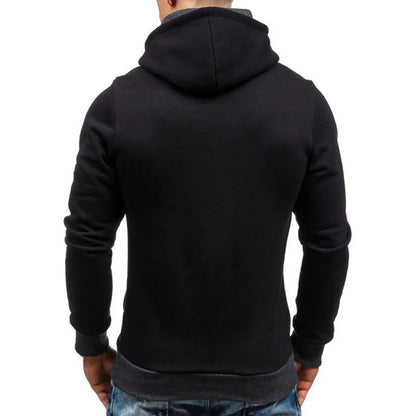 Men's Casual Polyester Cotton Hoodie with Diagonal Zipper