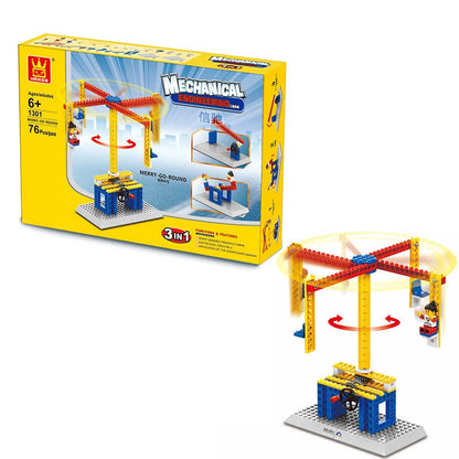 76pcs/Set Machinery Blocks Electric Toys Carrousel Plastic Model Kits Building Toys Blocks Bricks Kids DIY Toys Compatible Gifts