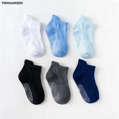 6 Pairs/Lot 0 to 6 Yrs Cotton Children's Anti-Slip Boat Socks for Boys Girl Low Cut Floor Kid Sock With Rubber Grips Four Season