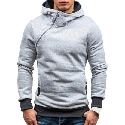Men's Casual Polyester Cotton Hoodie with Diagonal Zipper
