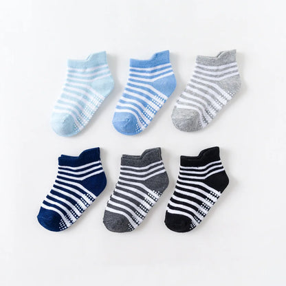 6 Pairs/Lot 0 to 6 Yrs Cotton Children's Anti-Slip Boat Socks for Boys Girl Low Cut Floor Kid Sock With Rubber Grips Four Season
