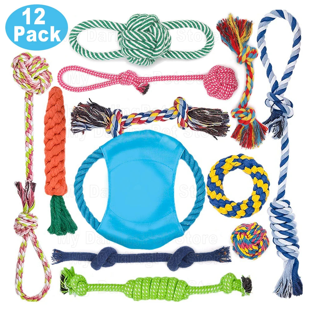 12Pcs Large Dog Toy Sets Chew Rope Toys for Dog Chewing Toys for Dog Outdoor Teeth Clean Toy for Big Dogs Juguete Para Perros