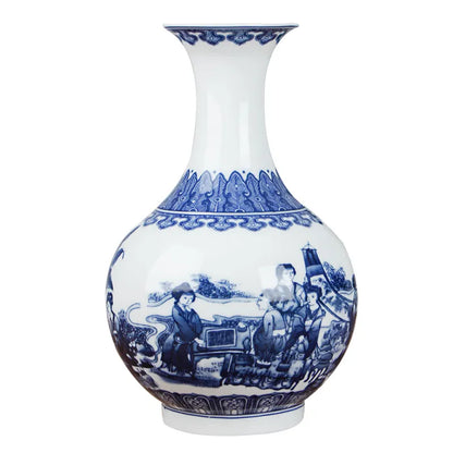 Classic Chinese Blue and White Ceramic Vase Antique Tabletop Porcelain Flower Vase for Hotel Dining Room Decoration