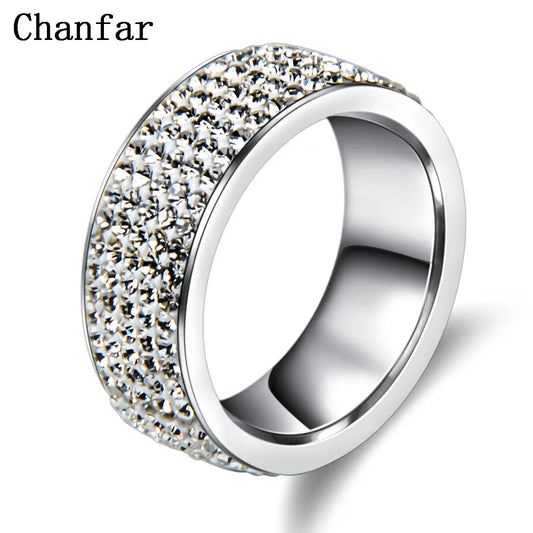 Chanfar High Quality Crystal Stainless Steel Ring Multicolor Women Elegant Finger Love Wedding Engagement Ring for Women Jewelry