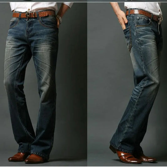 ICPANS Mens Flared Jeans Bootcut Boot Cut Jeans Men Leg Fit Classic Denim Flare Vintage Jeans Male Straight Pants
