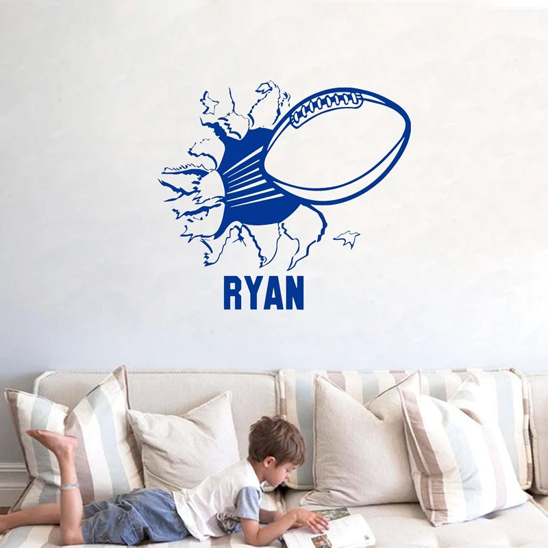 American Football Stickers , Football With Name Vinyl Wall Decal Sticker for Boys Room Decor