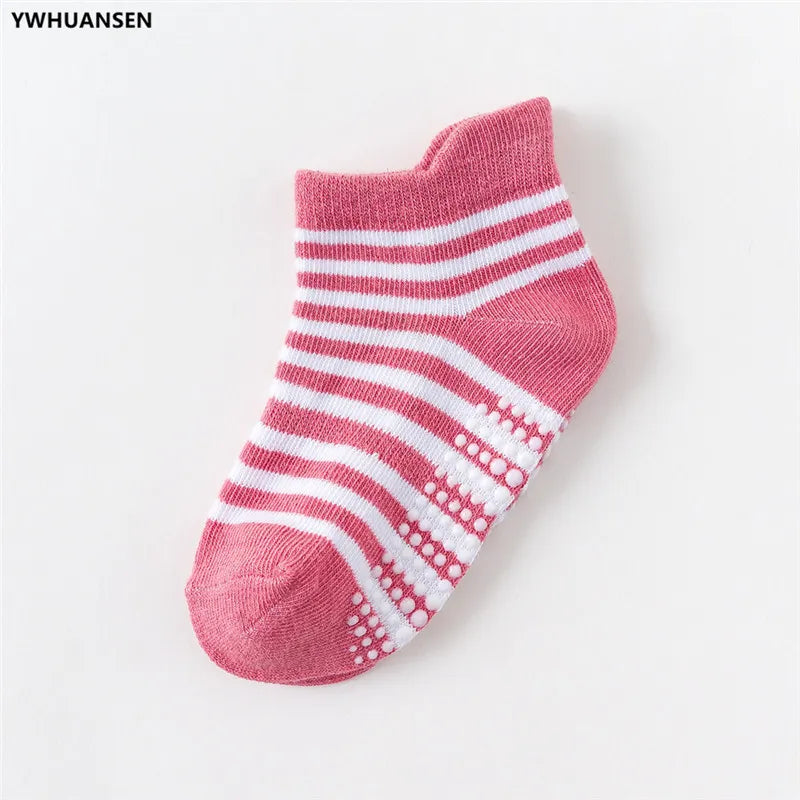 6 Pairs/Lot 0 to 6 Yrs Cotton Children's Anti-Slip Boat Socks for Boys Girl Low Cut Floor Kid Sock With Rubber Grips Four Season