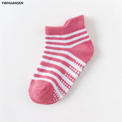 6 Pairs/Lot 0 to 6 Yrs Cotton Children's Anti-Slip Boat Socks for Boys Girl Low Cut Floor Kid Sock With Rubber Grips Four Season