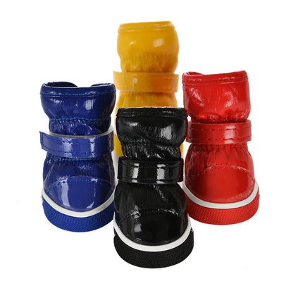 4pcs/Set Pet Dog Shoes Winter Warm Dog Snow Boots PU Leather Shoes for Small Dogs Chihuahua Waterproof Anti Slip Puppy Pet Shoes