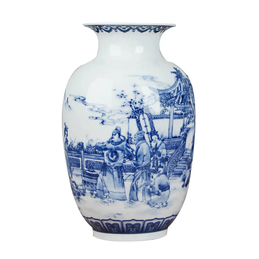 Classic Chinese Blue and White Ceramic Vase Antique Tabletop Porcelain Flower Vase for Hotel Dining Room Decoration