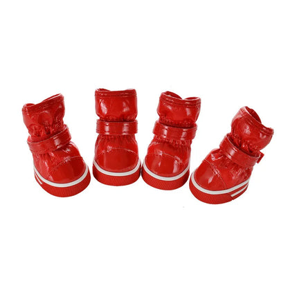 4pcs/Set Pet Dog Shoes Winter Warm Dog Snow Boots PU Leather Shoes for Small Dogs Chihuahua Waterproof Anti Slip Puppy Pet Shoes