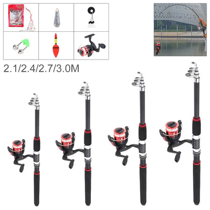 2.1m 2.7m 3m Fishing Rod Reel Line Combo Full Kits Spinning Reel Pole Set With Carp Fishing Lures Fishing Float Hooks Beads