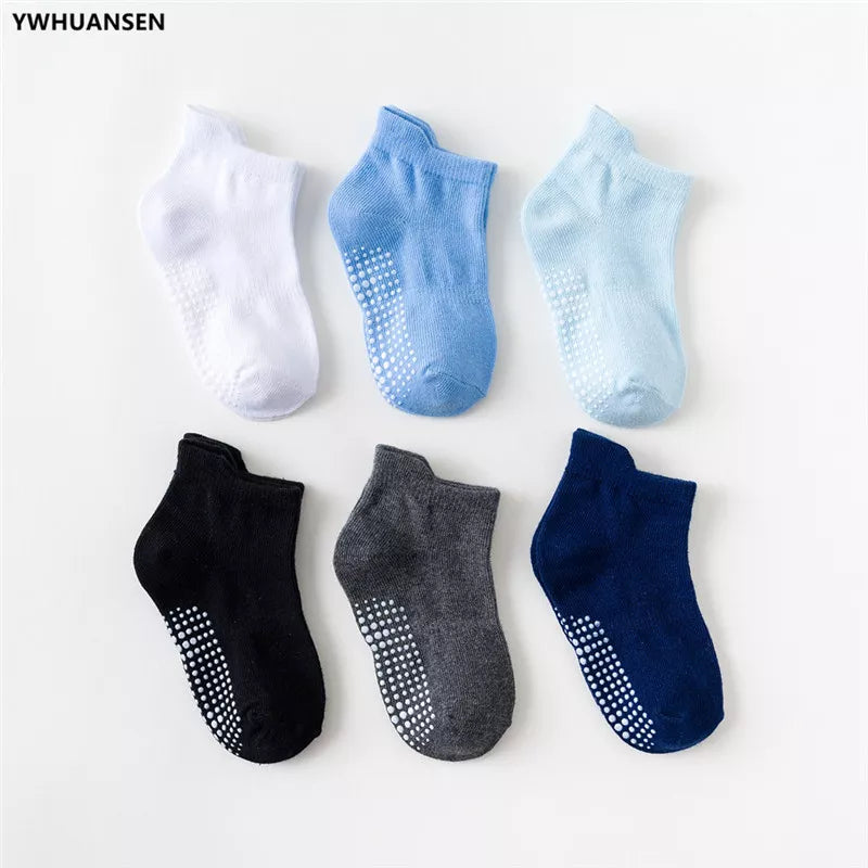 6 Pairs/Lot 0 to 6 Yrs Cotton Children's Anti-Slip Boat Socks for Boys Girl Low Cut Floor Kid Sock With Rubber Grips Four Season