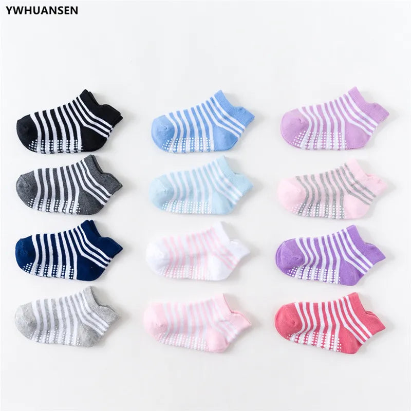 6 Pairs/Lot 0 to 6 Yrs Cotton Children's Anti-Slip Boat Socks for Boys Girl Low Cut Floor Kid Sock With Rubber Grips Four Season
