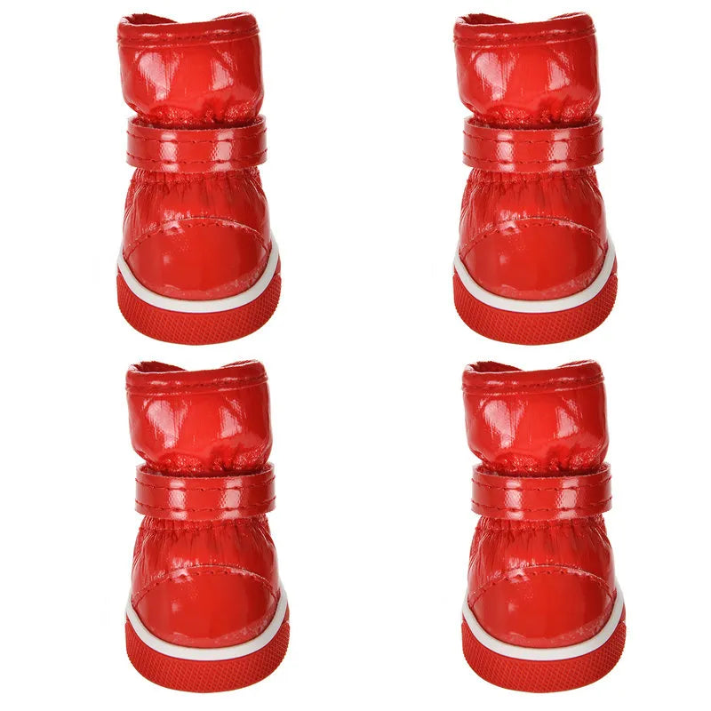 4pcs/Set Pet Dog Shoes Winter Warm Dog Snow Boots PU Leather Shoes for Small Dogs Chihuahua Waterproof Anti Slip Puppy Pet Shoes