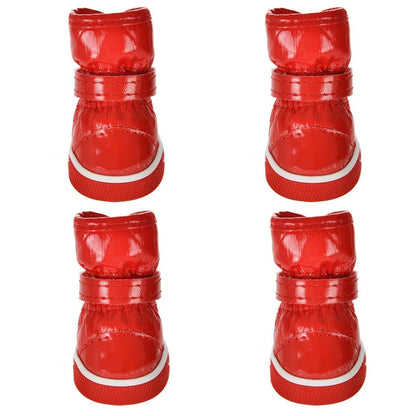 4pcs/Set Pet Dog Shoes Winter Warm Dog Snow Boots PU Leather Shoes for Small Dogs Chihuahua Waterproof Anti Slip Puppy Pet Shoes