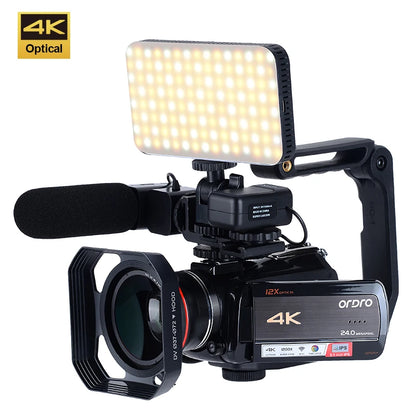 4K Professional 12X Optical Zoom Digital Camcorder WiFi Camera 3.1 Inch  IPS Touch Screen Video Camera ORDRO AC5
