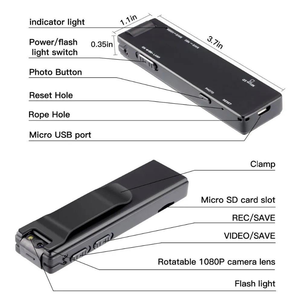 Mini HD Digital Camera 1080P with Magnetic Mount and Flashlight