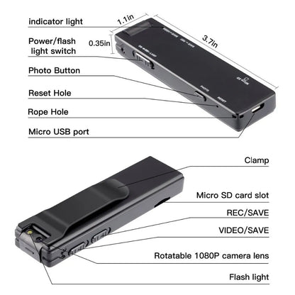 Mini HD Digital Camera 1080P with Magnetic Mount and Flashlight