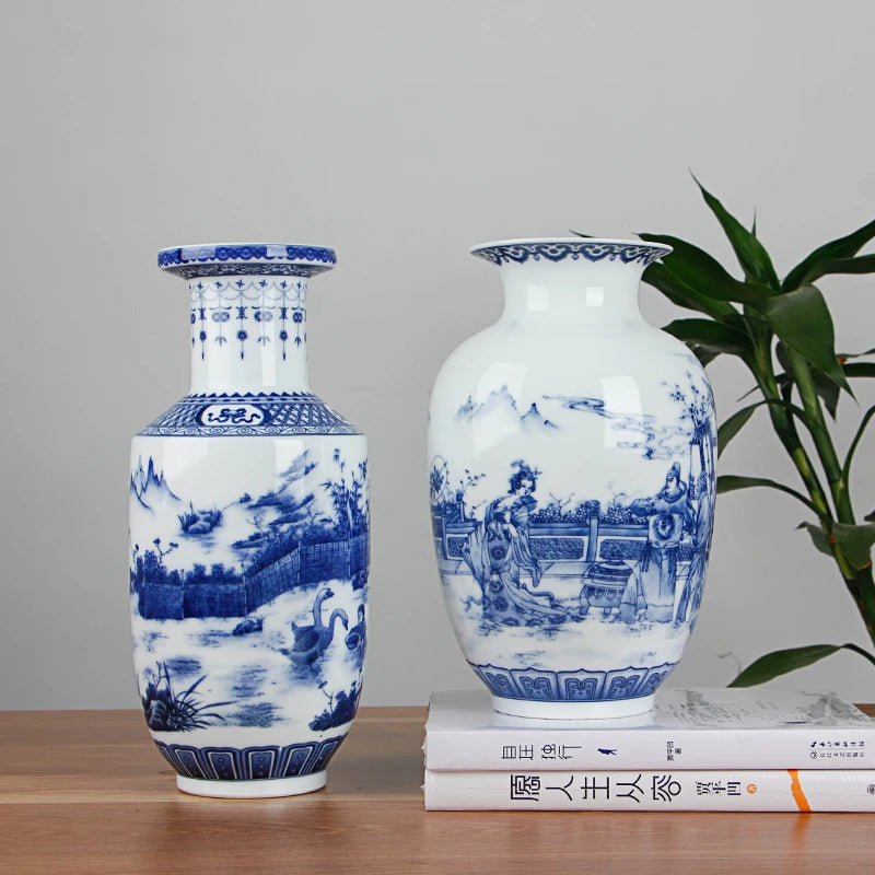Classic Chinese Blue and White Ceramic Vase Antique Tabletop Porcelain Flower Vase for Hotel Dining Room Decoration