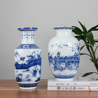 Classic Chinese Blue and White Ceramic Vase Antique Tabletop Porcelain Flower Vase for Hotel Dining Room Decoration