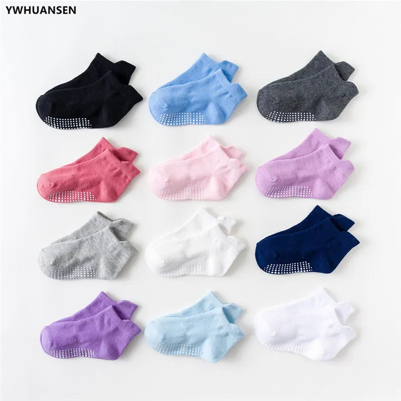 6 Pairs/Lot 0 to 6 Yrs Cotton Children's Anti-Slip Boat Socks for Boys Girl Low Cut Floor Kid Sock With Rubber Grips Four Season