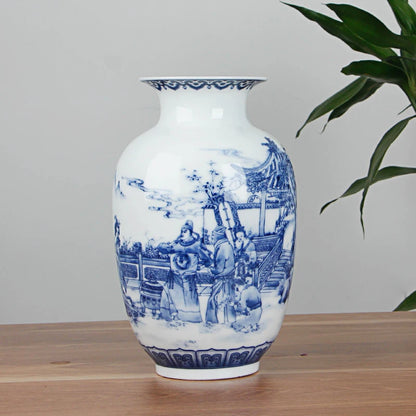 Classic Chinese Blue and White Ceramic Vase Antique Tabletop Porcelain Flower Vase for Hotel Dining Room Decoration
