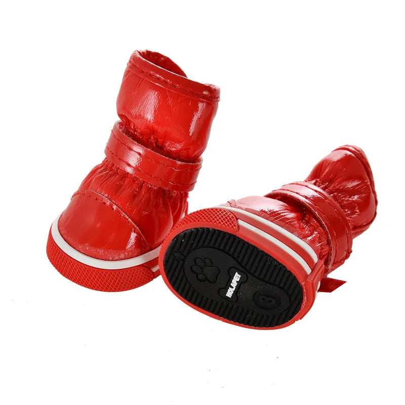 4pcs/Set Pet Dog Shoes Winter Warm Dog Snow Boots PU Leather Shoes for Small Dogs Chihuahua Waterproof Anti Slip Puppy Pet Shoes