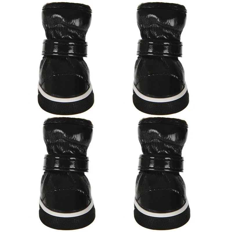 4pcs/Set Pet Dog Shoes Winter Warm Dog Snow Boots PU Leather Shoes for Small Dogs Chihuahua Waterproof Anti Slip Puppy Pet Shoes