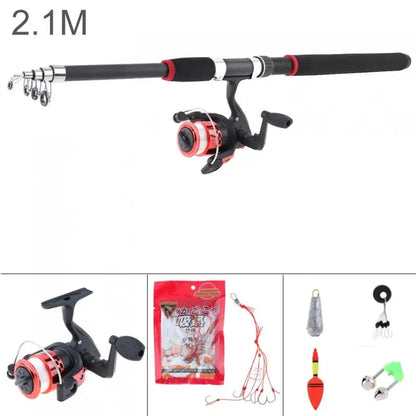 2.1m 2.7m 3m Fishing Rod Reel Line Combo Full Kits Spinning Reel Pole Set With Carp Fishing Lures Fishing Float Hooks Beads