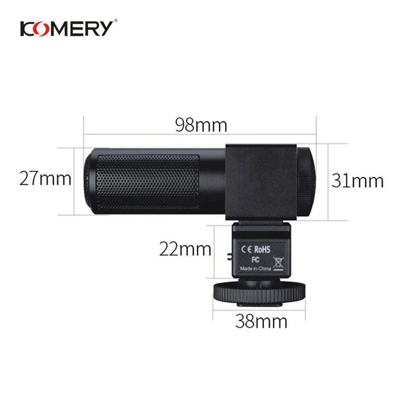 KOMERY Camera and Video Microphone Professional Studio Digital Video Stereo Recording 3.5mm Microphones for Camera for Canon