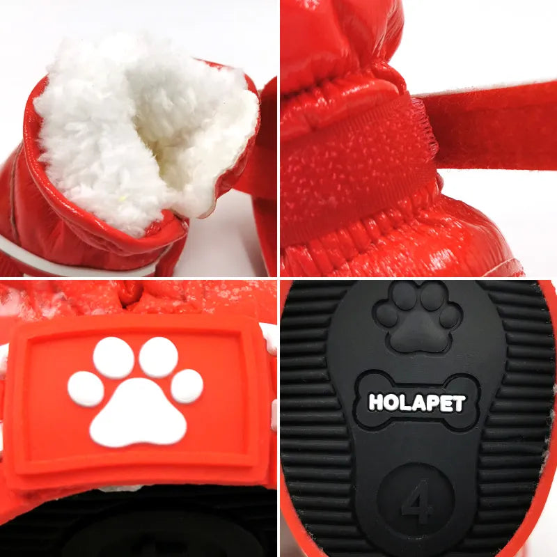 4pcs/Set Pet Dog Shoes Winter Warm Dog Snow Boots PU Leather Shoes for Small Dogs Chihuahua Waterproof Anti Slip Puppy Pet Shoes