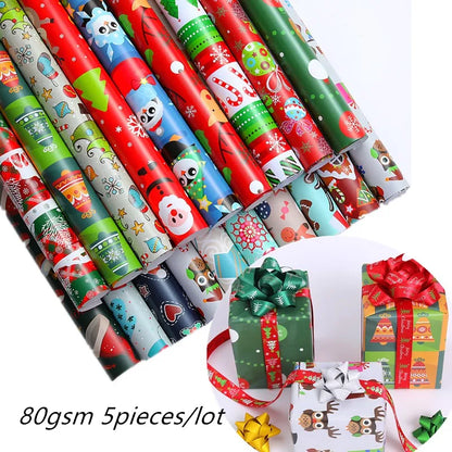 5piece 52x75cm Merry Christmas Decoration Wrapping Gift Wrap Paper New Year Artware Packing Package Paper Christmas Paper