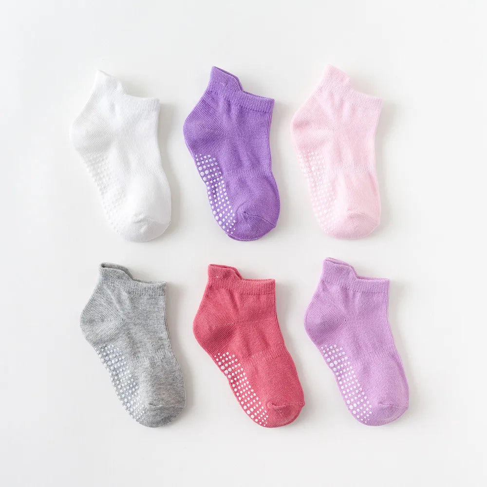 6 Pairs/Lot 0 to 6 Yrs Cotton Children's Anti-Slip Boat Socks for Boys Girl Low Cut Floor Kid Sock With Rubber Grips Four Season