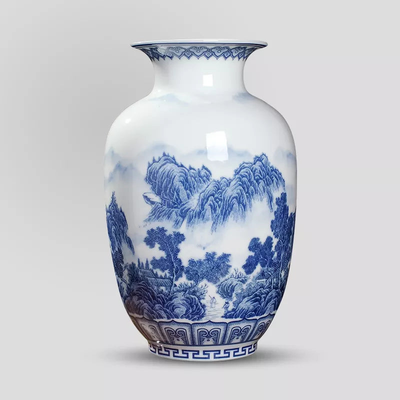 Classic Chinese Blue and White Ceramic Vase Antique Tabletop Porcelain Flower Vase for Hotel Dining Room Decoration