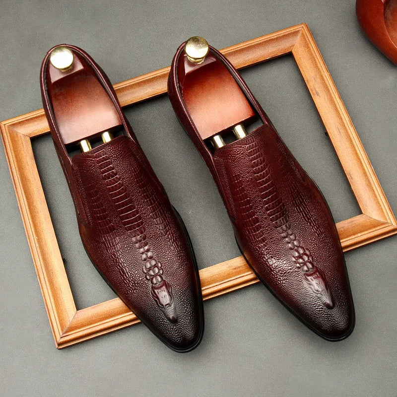 Handmade Mens Wedding Oxford Shoes Black Khaki Genuine Leather Brogue Men's Dress Shoes Slip on Business Formal Shoes for Men