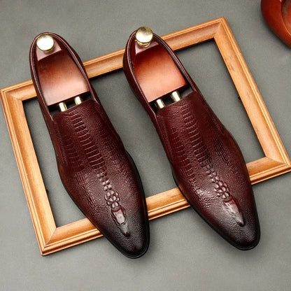 Handmade Mens Wedding Oxford Shoes Black Khaki Genuine Leather Brogue Men's Dress Shoes Slip on Business Formal Shoes for Men