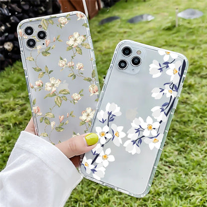 Clear Daisy Floral Printed TPU Phone Case for iPhone 15 Pro Max Shockproof 16 17