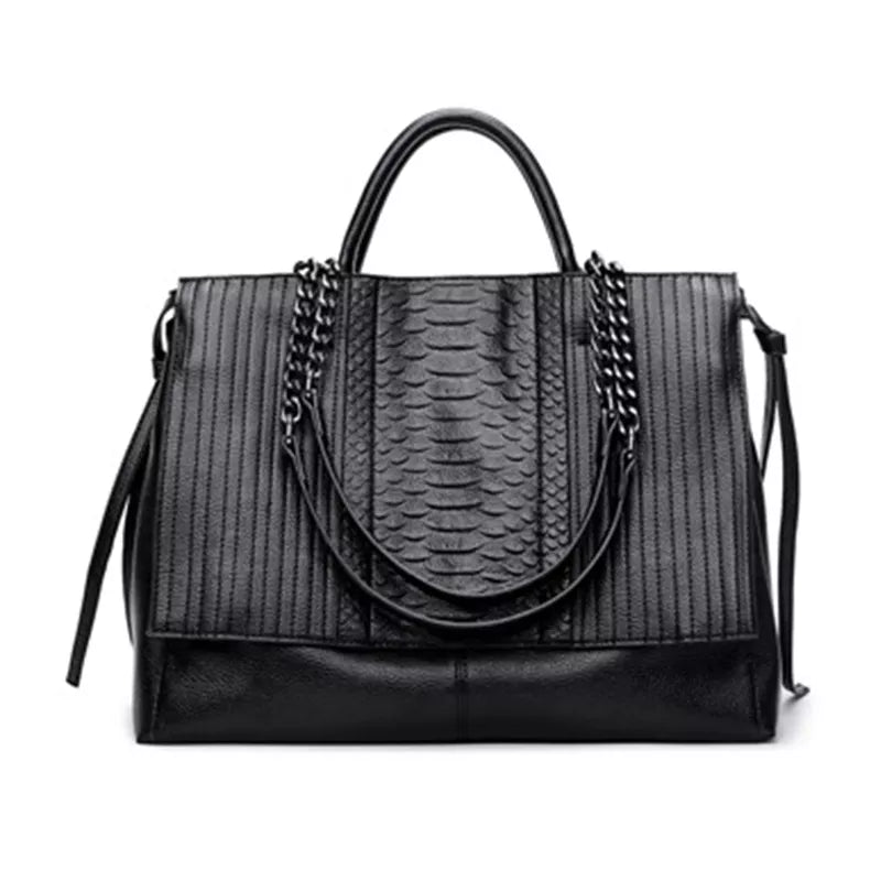 NIGEDU Brand Design Women Handbag Luxury Simple Crocodile Leather Handbags Chain Women's Shoulder Bag Black Big Totes Bolsas